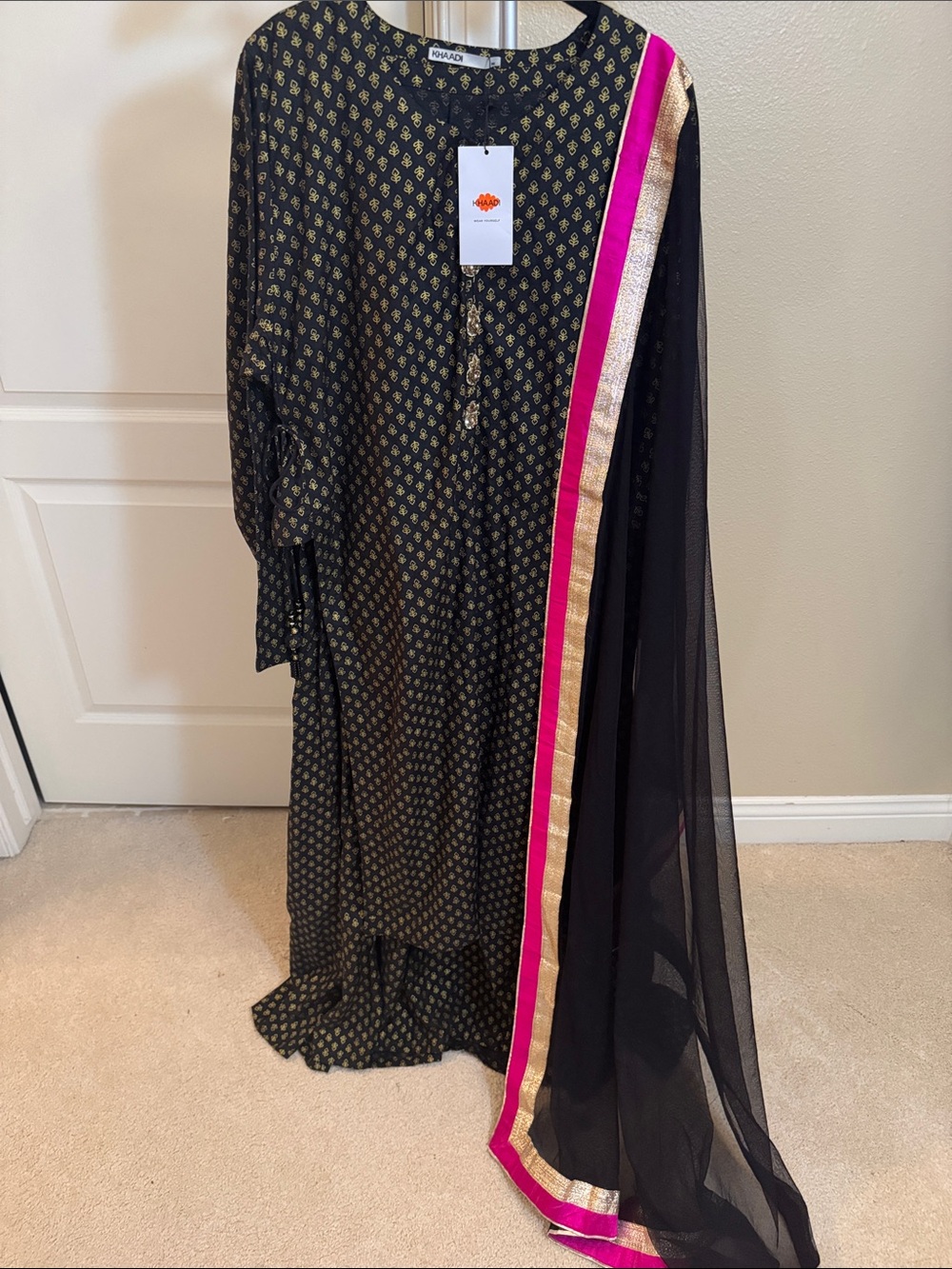Khaadi stylish Printed Kurta with attached skirt, comes with Gota dupatta